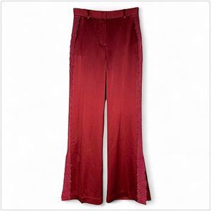 Frilly Saltt Rust Burgundy 100% Silk Lace Trim Tuxedo Pants Slacks NWT New 4